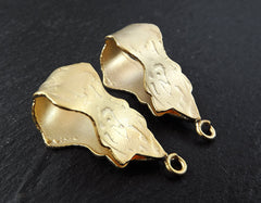 Large Gold Bails, Unusual Textured Pendant Bails, Bead Tube, Bail For Pendants, Ethnic Findings, Tribal Pendant, 22k Matte Gold Plated, 2pc