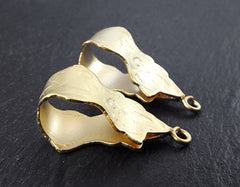 Large Gold Bails, Unusual Textured Pendant Bails, Bead Tube, Bail For Pendants, Ethnic Findings, Tribal Pendant, 22k Matte Gold Plated, 2pc