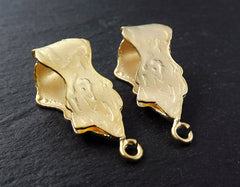 Large Gold Bails, Unusual Textured Pendant Bails, Bead Tube, Bail For Pendants, Ethnic Findings, Tribal Pendant, 22k Matte Gold Plated, 2pc