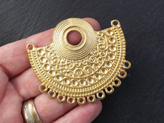 Gold Ethnic Pendant, Semi Circle Pendant, Focal Pendant, Collar Pendant, Pendant Connector, Looped Pendant, 22k Matte Gold Plated, 1PC