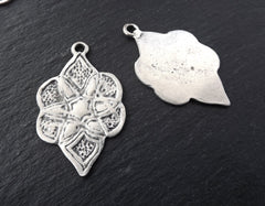 Silver Etched Pendant, Ethnic Pendant, Marquise Pendant, Marquise Charm, Rustic Pendant, Earring Pendant, Moroccan,Antique Silver, 2pc