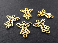 Angel Charm Pendant Connectors, Gold Mini Angel Charms, Fretwork Angel Charms, Bracelet Charm, 22k Matte Gold Plated