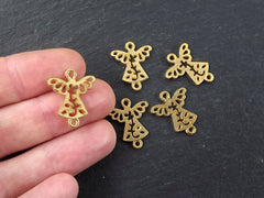 Angel Charm Pendant Connectors, Gold Mini Angel Charms, Fretwork Angel Charms, Bracelet Charm, 22k Matte Gold Plated