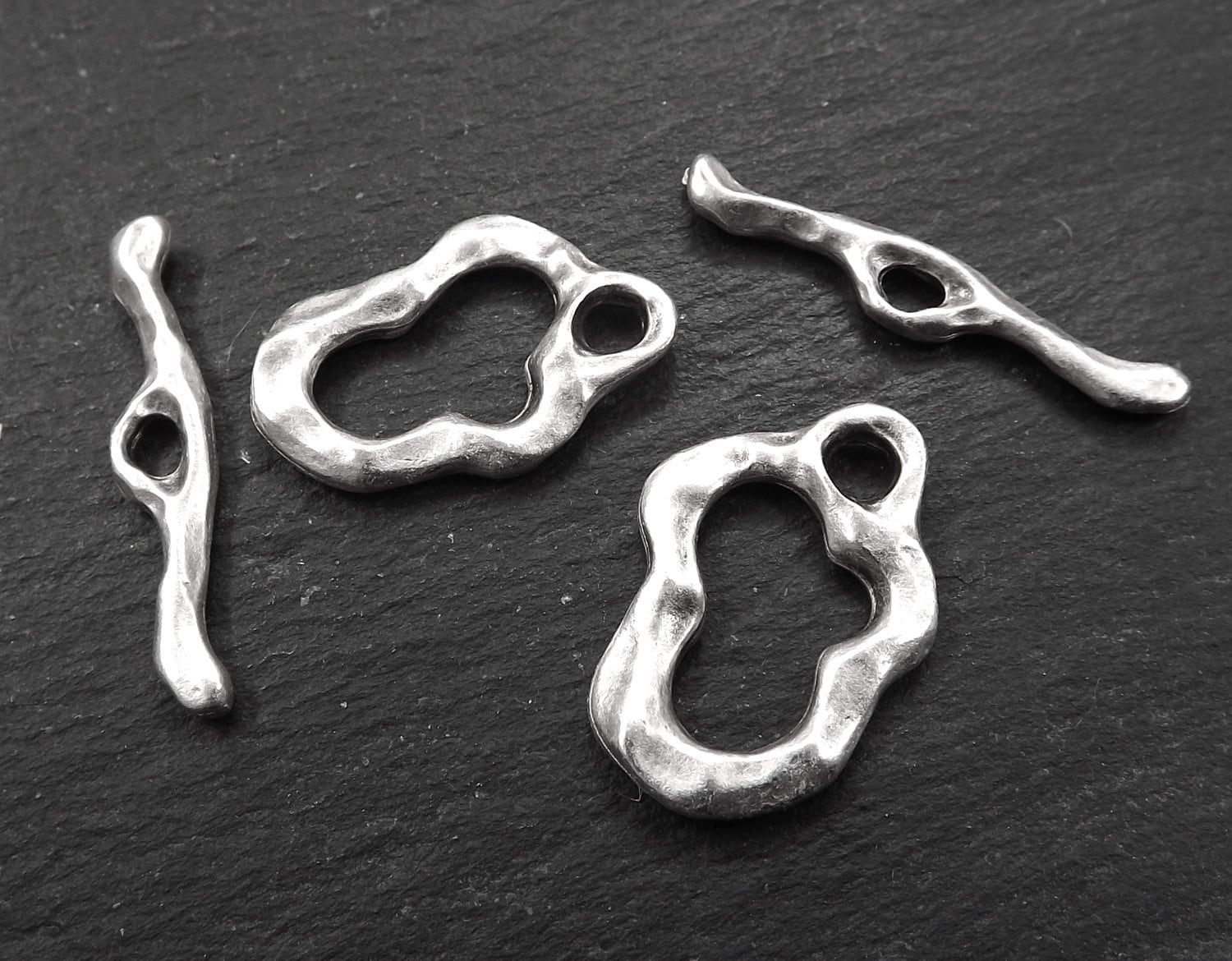 Wavy Toggle Clasps, T Bar Clasps, T Bar, Silver Toggle Clasps, T Clasps, Silver Clasps, Clasp, Closure, Matte Antique Silver Plated - 2sets