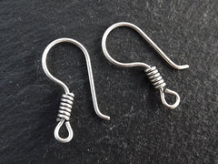 Silver Ear Wires, French Ear Wires, Earring Hooks, Earring Wires, Hook with Coil, Metal Ear Wires, Antique Matte Silver Plated, 12 pairs