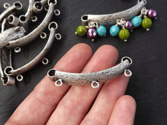 Bracelet Bar, Silver Bracelet Connector, Silver Bar, Unusual Bracelet, Bark Texture, Rustic, Three Loops, Matte Antique Silver Plated, 1pc