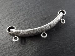 Bracelet Bar, Silver Bracelet Connector, Silver Bar, Unusual Bracelet, Bark Texture, Rustic, Three Loops, Matte Antique Silver Plated, 1pc