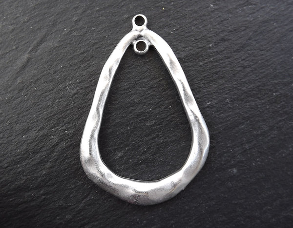 Silver Teardrop Loop Link Pendant, Dangle Focal Connector, Matte Antique Silver plated, 1pc