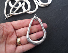 Silver Teardrop Loop Link Pendant, Dangle Focal Connector, Matte Antique Silver plated, 1pc