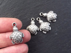 Silver Turtle Charms, Sea Turtle Charms, Small Turtle Pendant, Beach Charm, Turtle Pendant, Animal Charm, Matte Antique Silver Plated, 4pc