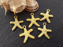 Starfish Charms Sea Star Charms, Beach Jewelry Style, Bracelet Charms, Nautical charms, Sea Life, Sea Creature, 22k Matte Gold, 5pcs