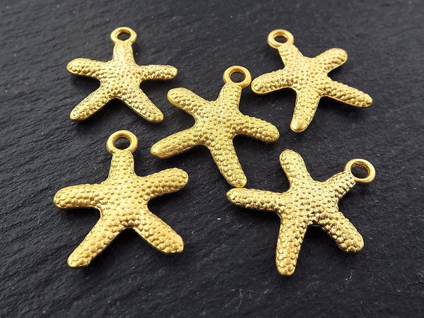 Starfish Charms Sea Star Charms, Beach Jewelry Style, Bracelet Charms, Nautical charms, Sea Life, Sea Creature, 22k Matte Gold, 5pcs