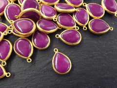 Purple Stone Pendant, Violet Purple, Teardrop Pendant, Purple Jade Pendant, Gemstone Pendant, Earring Pendant, 22k Matte Gold Bezel 1pc