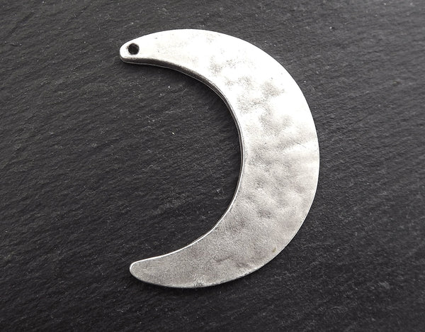 Hammered Crescent Pendant, Silver Moon Pendant, Silver Crescent, Rustic Moon, Half Moon, Large Moon, Focal, Matte Antique Silver Plated, 1pc