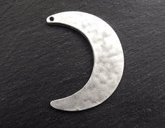 Hammered Crescent Pendant, Silver Moon Pendant, Silver Crescent, Rustic Moon, Half Moon, Large Moon, Focal, Matte Antique Silver Plated, 1pc