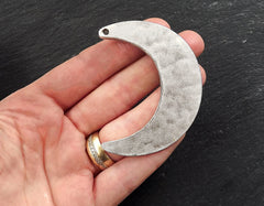 Hammered Crescent Pendant, Silver Moon Pendant, Silver Crescent, Rustic Moon, Half Moon, Large Moon, Focal, Matte Antique Silver Plated, 1pc