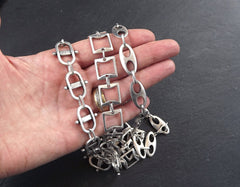 Silver Necklace Chain with Clasp, Chunky Statement Chain, Empty Chain, Blank chain, Necklace Supplies, Square Link, Matte Antique Silver 19"