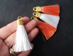 Peach Tassel Pendant, Soft Peach, Orange, Silk Thread Tassel, Tassel Charm, Ornate Cap, 22k Matte Gold Cap, Tassel Jewelry, 2.25 inches, 2pc