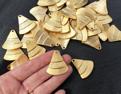 Gold Triangle Pendant, Tribal Pendant, Ethnic Pendant, Tiered Pendants, Gold Charms, Rustic Boho Pendant, 22k Matte Gold Plated, 2pc