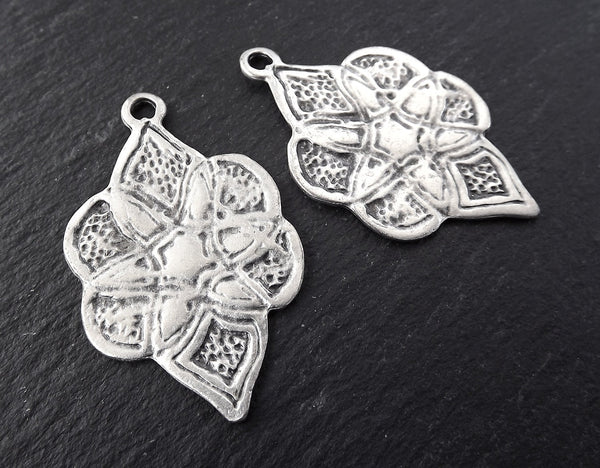 Silver Etched Pendant, Ethnic Pendant, Marquise Pendant, Marquise Charm, Rustic Pendant, Earring Pendant, Moroccan,Antique Silver, 2pc