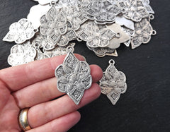 Silver Etched Pendant, Ethnic Pendant, Marquise Pendant, Marquise Charm, Rustic Pendant, Earring Pendant, Moroccan,Antique Silver, 2pc