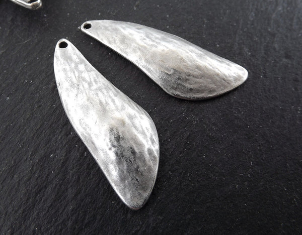 Organic Earring Pendants, Wing Pendants, Seed Wing Pendants, Silver Wing Pendants, Sycamore Seed Shape, Matte Antique Silver Plated, 2pc