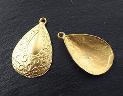 Paisley Pattern Pendant, Teardrop Pendants, Floral Drop Pendant, Gypsy Earring Pendants, Earrings Charms, Bohemian, 22K Matte Gold plated