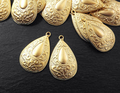 Paisley Pattern Pendant, Teardrop Pendants, Floral Drop Pendant, Gypsy Earring Pendants, Earrings Charms, Bohemian, 22K Matte Gold plated