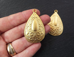 Paisley Pattern Pendant, Teardrop Pendants, Floral Drop Pendant, Gypsy Earring Pendants, Earrings Charms, Bohemian, 22K Matte Gold plated