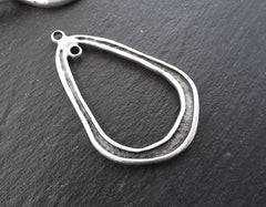 Silver Teardrop Loop Link Pendant, Dangle Focal Connector, Matte Antique Silver plated, 1pc