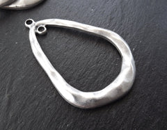 Silver Teardrop Loop Link Pendant, Dangle Focal Connector, Matte Antique Silver plated, 1pc