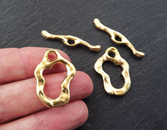 Wavy Toggle Clasps, T Bar Clasps, T Bar, Gold Toggle Clasps, T Clasps, Gold Clasps, Clasp, Closure, 22k Matte Gold Plated - 2sets