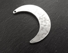 Hammered Crescent Pendant, Silver Moon Pendant, Silver Crescent, Rustic Moon, Half Moon, Large Moon, Focal, Matte Antique Silver Plated, 1pc