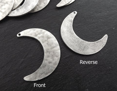 Hammered Crescent Pendant, Silver Moon Pendant, Silver Crescent, Rustic Moon, Half Moon, Large Moon, Focal, Matte Antique Silver Plated, 1pc