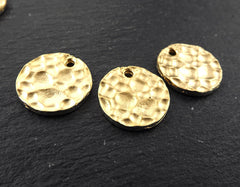 Gold Hammered Round Disc Charm Pendants, Hammered Charms, Gold Coin Pendant, 22k Matte Gold Plated - 3pc