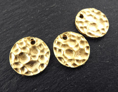 Gold Hammered Round Disc Charm Pendants, Hammered Charms, Gold Coin Pendant, 22k Matte Gold Plated - 3pc