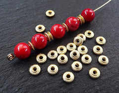 Gold Ribbed Beads, Gold Brass Beads, Small Metal Beads, Bead, Spacers