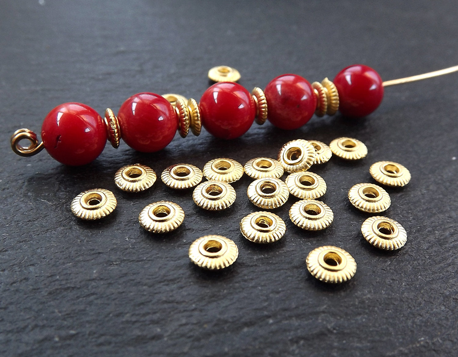 Gold Ribbed Beads, Gold Brass Beads, Small Metal Beads, Bead, Spacers