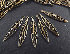 Long Leaf Charms, Thin Leaf Charms, Bronze Leaf Charms, Skeleton Leaf, Marquise Leaf Drops, Bronze Leaves, Antique Bronze Plated, 6pc