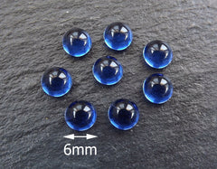 6mm Blue Glass Cabochons, Blue Czech Glass, Dome Cabochon, Round Glass Beads, 8pcs