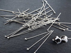 Silver Ball Headpins, 35mm, Head Pins, Silver Plated Brass, Shiny Silver Plated, 40pcs, 20g (0.8mm)