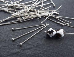 Silver Ball Headpins, 35mm, Head Pins, Silver Plated Brass, Shiny Silver Plated, 40pcs, 20g (0.8mm)