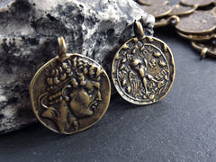 Bronze Alexander Coin, Bronze Greek Coin Pendant, Medallion Pendant, Tetradrachm of the Seleucid, King Alexander Balas, Antique Bronze, 2pc