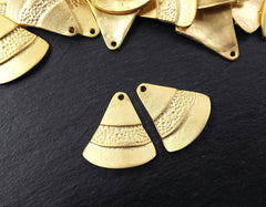Gold Triangle Pendant, Tribal Pendant, Ethnic Pendant, Tiered Pendants, Gold Charms, Rustic Boho Pendant, 22k Matte Gold Plated, 2pc