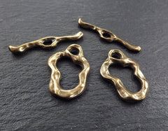 Chunky Wavy Toggle Clasps, T Bar Clasps, Necklace End Clasp, Bracelet Chain Closure, Easy Close Clasp, Antique Bronze Plated - 2sets