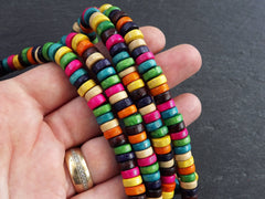 Rainbow Wood Beads, Mixed Color, Colorful, Multicolor, Wooden Beads, Heishi Beads, Round Spacers, 16 inch Strand, 8mm, 2 Strands, Mix 1