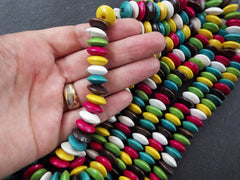 Rainbow Wood Beads, Multicolor, Mixed Color, Wooden Beads, Saucer Beads, Round Spacers,  Disc Beads, 16 inch Strand, 8mm, 1 Strand, Mix 1