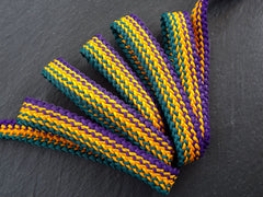 Purple Yellow Green Flat Braided Cord, Woven Trim, Bracelet Cord, Braided Trim, Textile Cord, Macrame, 1 Meter = 3.3 Feet = 1.09 Yards