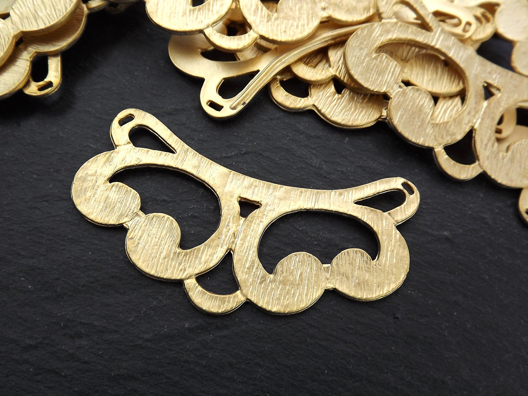 Curly Collar Pendant, Gold Collar, Baroque, Curves, Necklace Focal, Pendant Connector, Ethnic Jewelry Supplies, 22k Matte Gold, 1PC