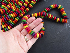 Fruity Multi color Rainbow Wood Saucer Beads, 16 inch Strand, 8mm, Mix 2